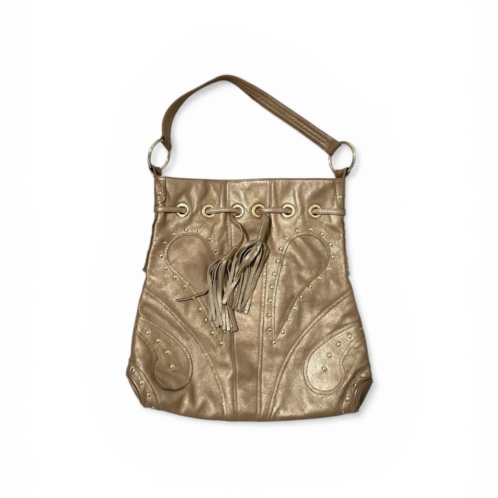 Metallic Gold Shoulder Bag with Tassel Detail